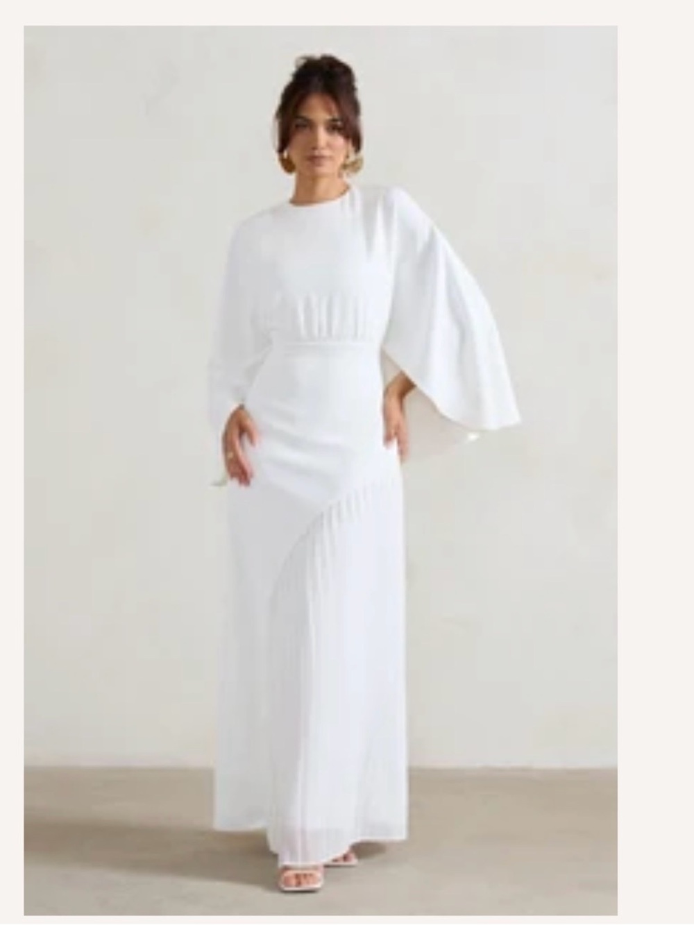 Club L London White Pleated Cape-Sleeve Maxi Dress